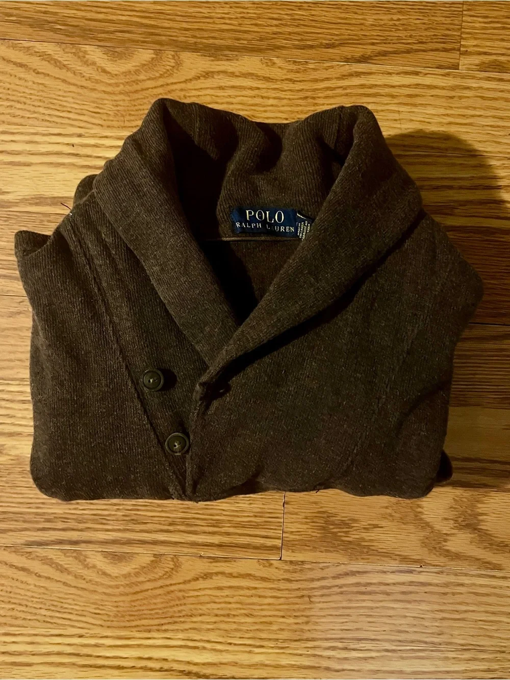 Polo Ralph Lauren Brown Shawl Collar Button Neck Cotton Knit Sweater Men’s XL